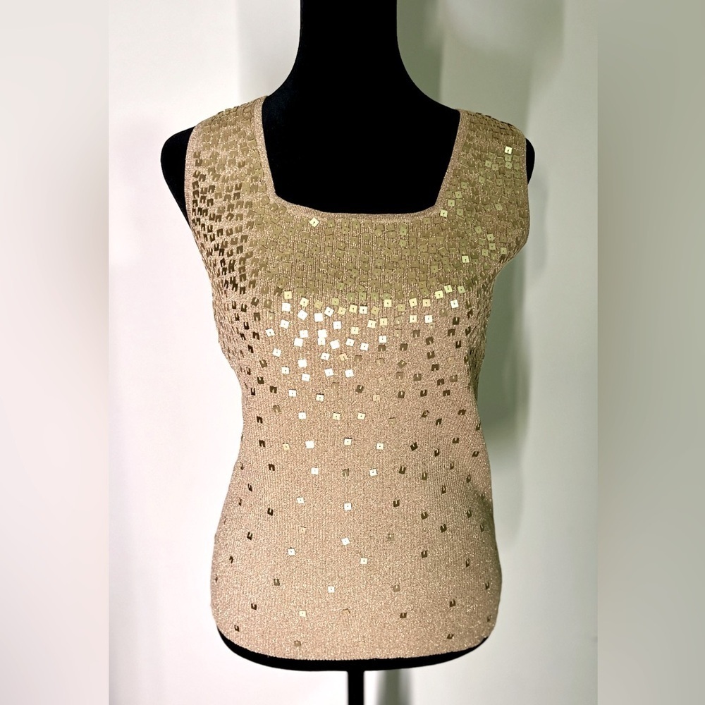 Vintage Y2K Gold and sequin square neckline sleeveless dressy tank top small.
